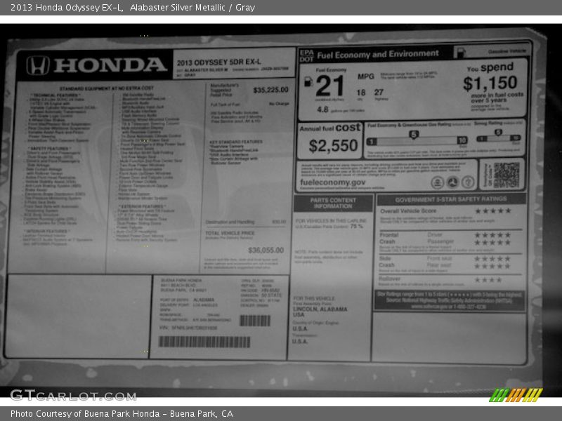 Alabaster Silver Metallic / Gray 2013 Honda Odyssey EX-L