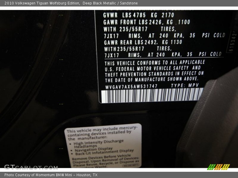 Deep Black Metallic / Sandstone 2010 Volkswagen Tiguan Wolfsburg Edition