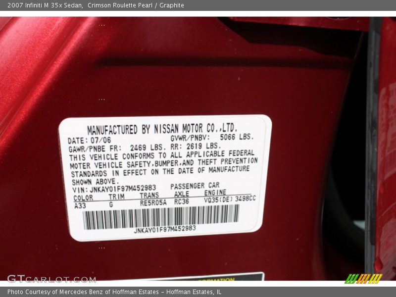 Crimson Roulette Pearl / Graphite 2007 Infiniti M 35x Sedan