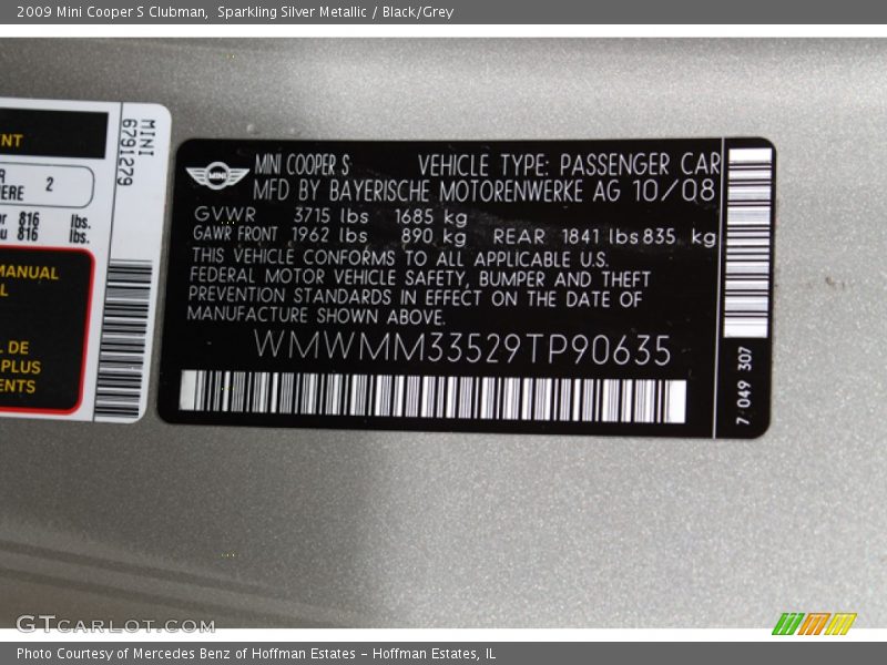 Sparkling Silver Metallic / Black/Grey 2009 Mini Cooper S Clubman