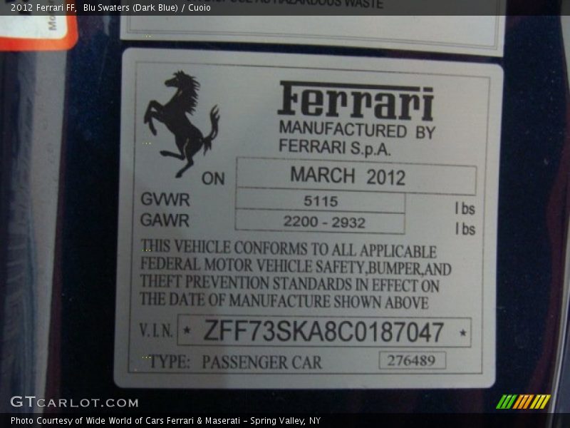 Blu Swaters (Dark Blue) / Cuoio 2012 Ferrari FF