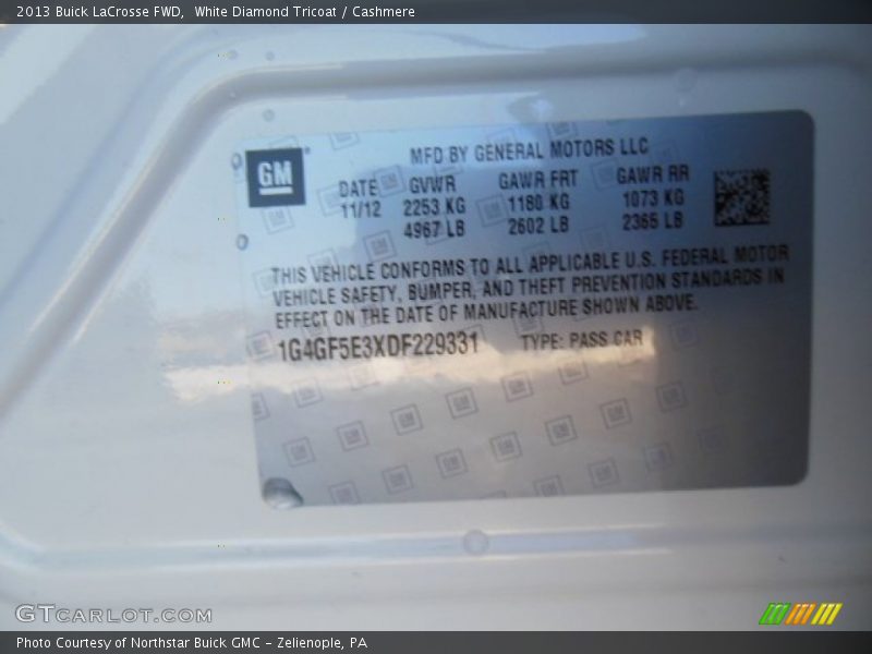 White Diamond Tricoat / Cashmere 2013 Buick LaCrosse FWD