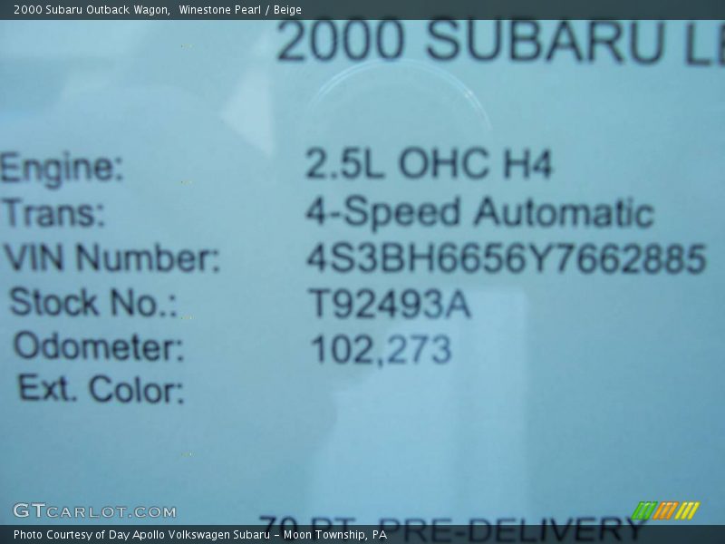 Winestone Pearl / Beige 2000 Subaru Outback Wagon