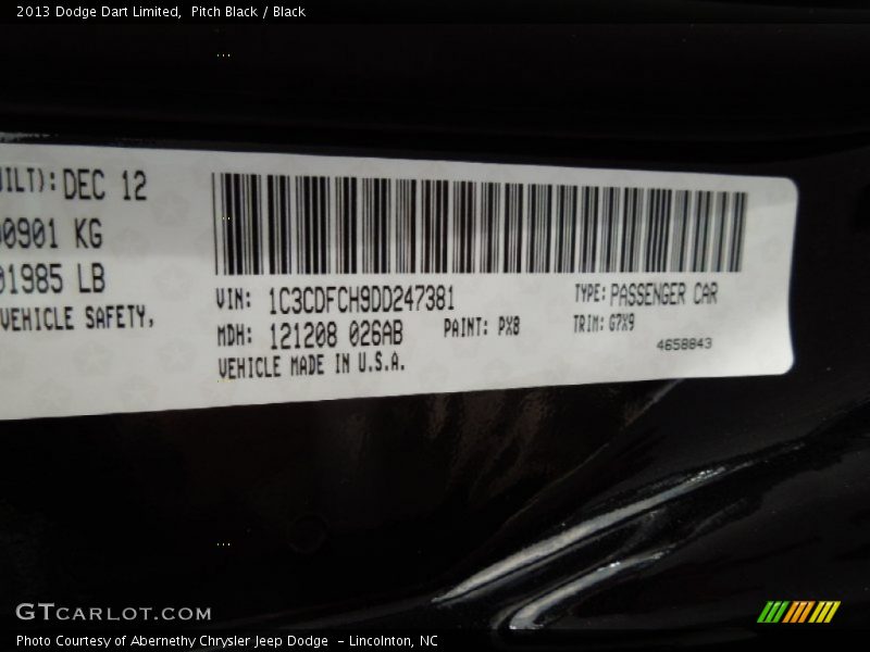 Pitch Black / Black 2013 Dodge Dart Limited