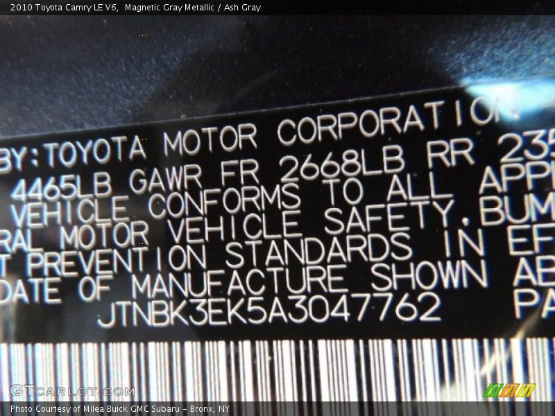 Magnetic Gray Metallic / Ash Gray 2010 Toyota Camry LE V6