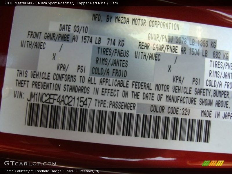 Copper Red Mica / Black 2010 Mazda MX-5 Miata Sport Roadster