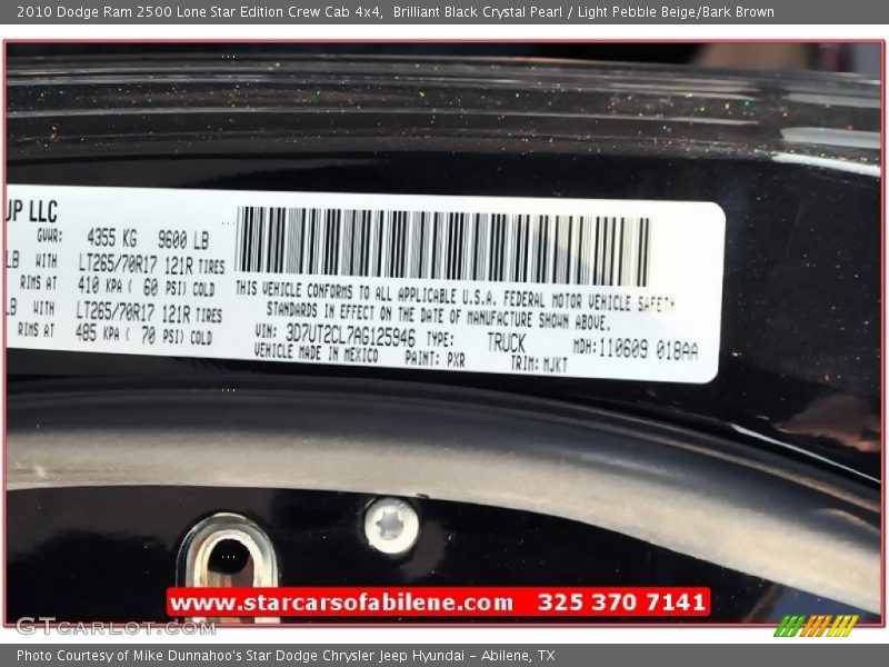 Brilliant Black Crystal Pearl / Light Pebble Beige/Bark Brown 2010 Dodge Ram 2500 Lone Star Edition Crew Cab 4x4
