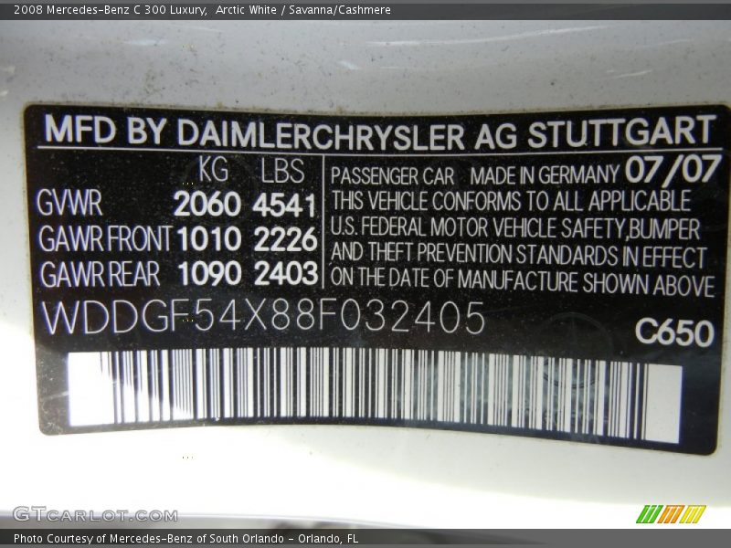 Arctic White / Savanna/Cashmere 2008 Mercedes-Benz C 300 Luxury