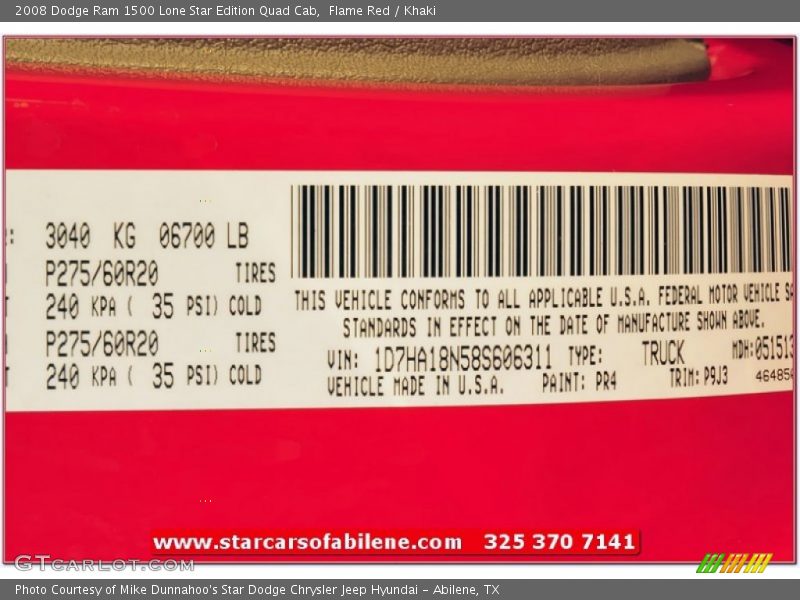 Flame Red / Khaki 2008 Dodge Ram 1500 Lone Star Edition Quad Cab