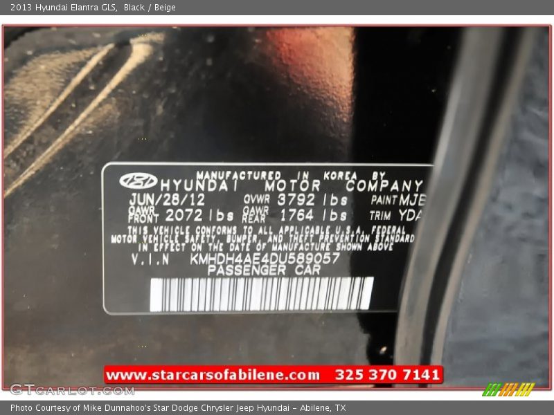 Black / Beige 2013 Hyundai Elantra GLS