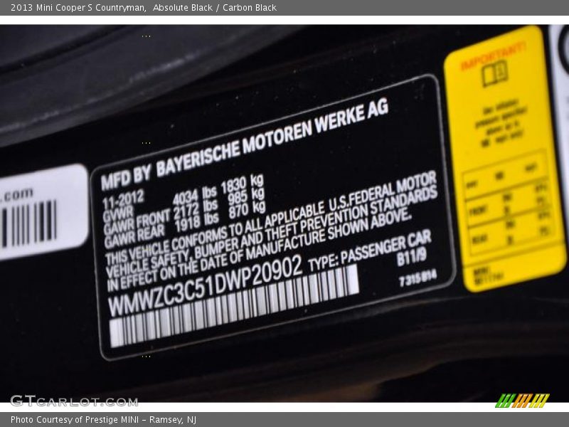 2013 Cooper S Countryman Absolute Black Color Code B11