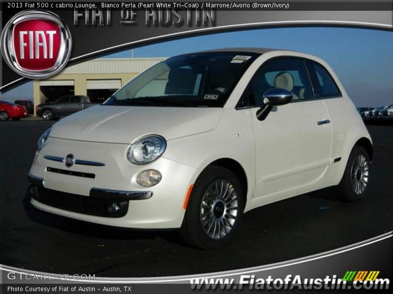 Bianco Perla (Pearl White Tri-Coat) / Marrone/Avorio (Brown/Ivory) 2013 Fiat 500 c cabrio Lounge
