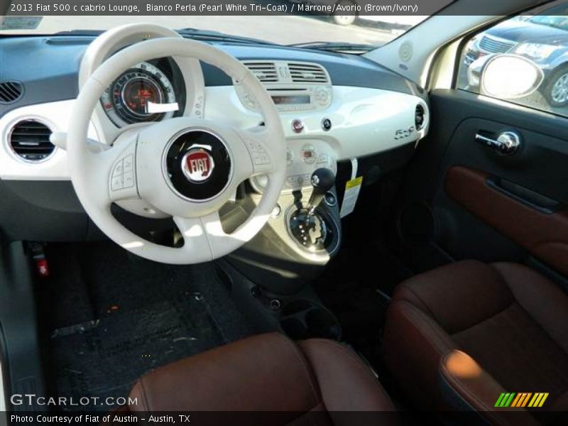 Bianco Perla (Pearl White Tri-Coat) / Marrone/Avorio (Brown/Ivory) 2013 Fiat 500 c cabrio Lounge