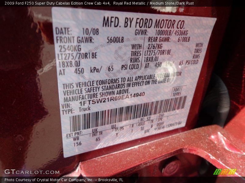 2009 F250 Super Duty Cabelas Edition Crew Cab 4x4 Royal Red Metallic Color Code UK