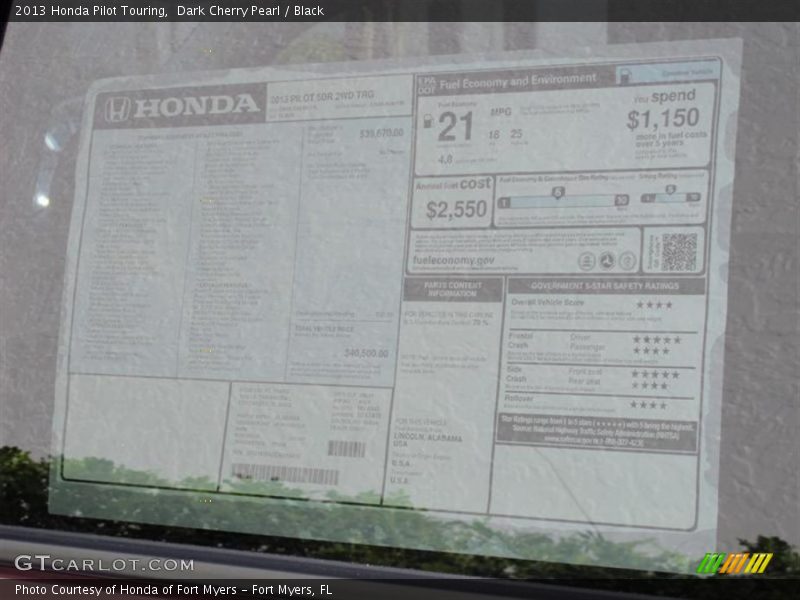 Dark Cherry Pearl / Black 2013 Honda Pilot Touring