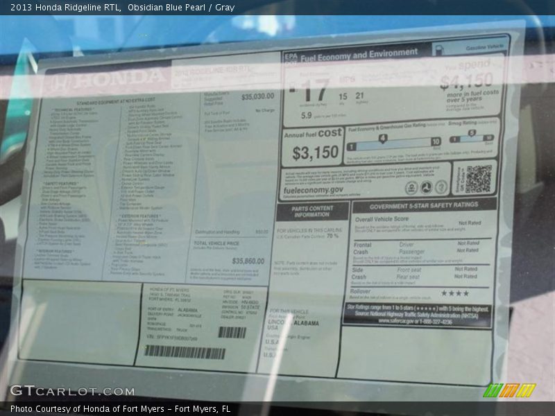 Obsidian Blue Pearl / Gray 2013 Honda Ridgeline RTL