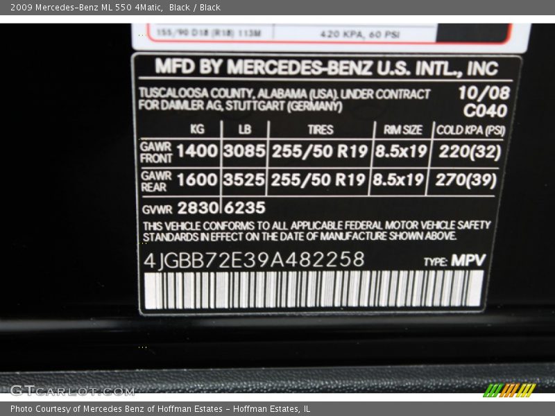 Black / Black 2009 Mercedes-Benz ML 550 4Matic