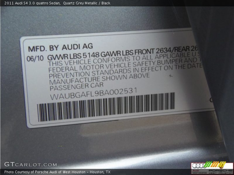 Quartz Grey Metallic / Black 2011 Audi S4 3.0 quattro Sedan