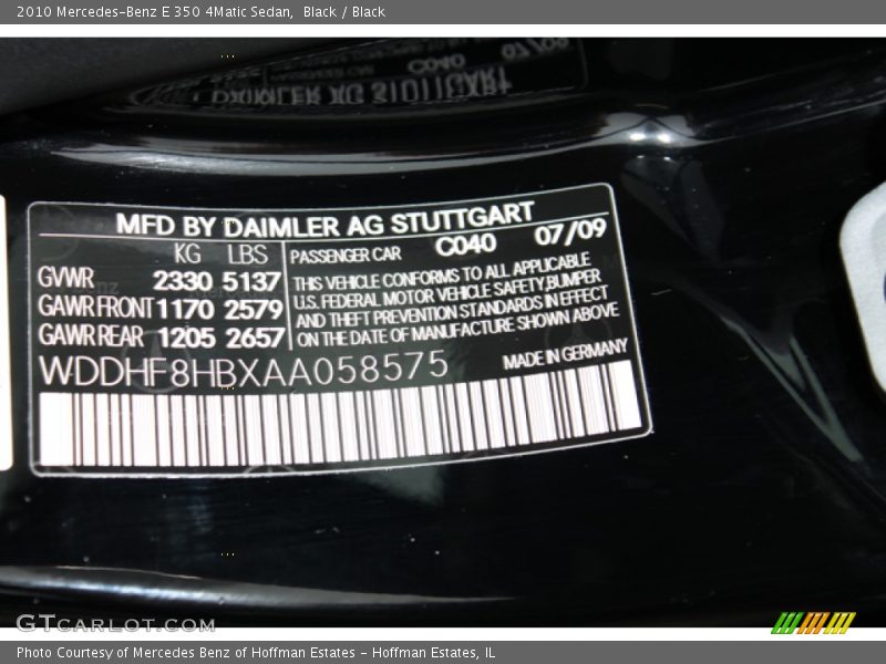 Black / Black 2010 Mercedes-Benz E 350 4Matic Sedan