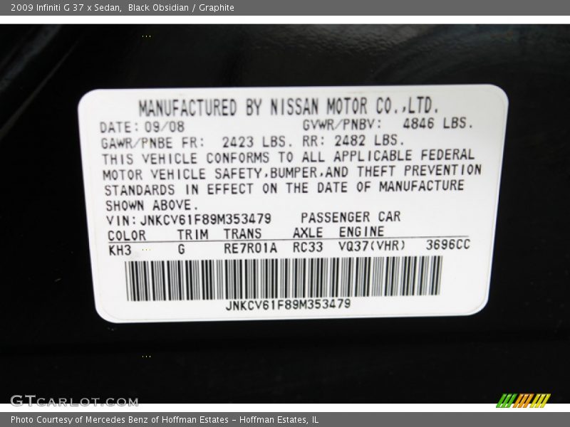 Black Obsidian / Graphite 2009 Infiniti G 37 x Sedan