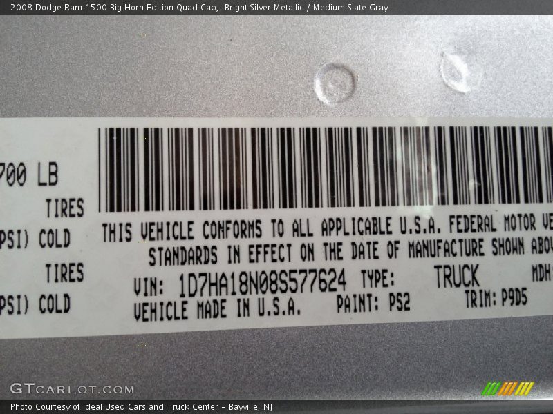 Bright Silver Metallic / Medium Slate Gray 2008 Dodge Ram 1500 Big Horn Edition Quad Cab