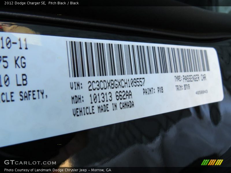 Pitch Black / Black 2012 Dodge Charger SE