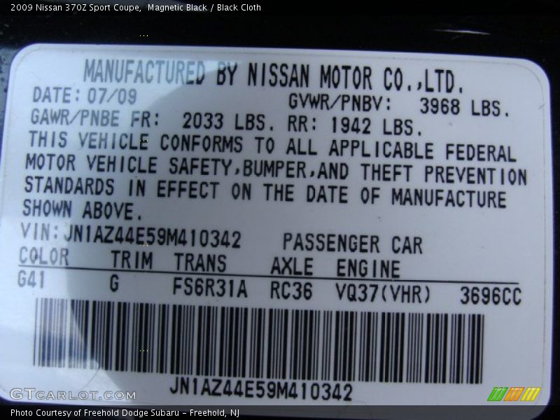 Magnetic Black / Black Cloth 2009 Nissan 370Z Sport Coupe