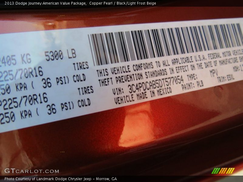 Copper Pearl / Black/Light Frost Beige 2013 Dodge Journey American Value Package