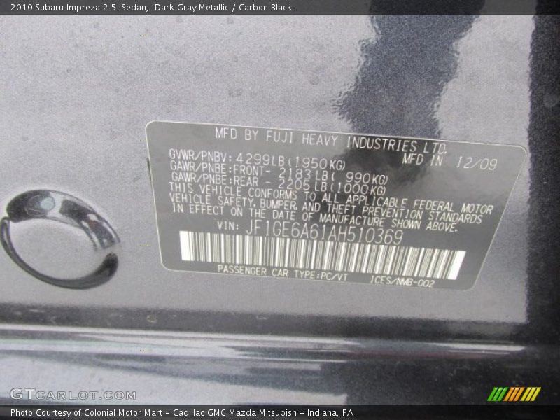 Dark Gray Metallic / Carbon Black 2010 Subaru Impreza 2.5i Sedan