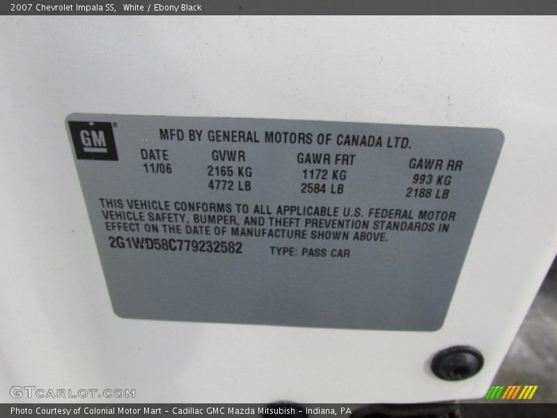 White / Ebony Black 2007 Chevrolet Impala SS