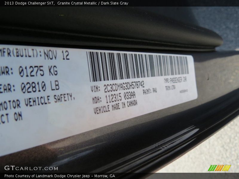 Granite Crystal Metallic / Dark Slate Gray 2013 Dodge Challenger SXT