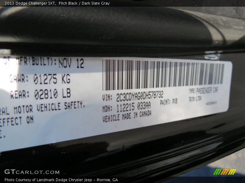 Pitch Black / Dark Slate Gray 2013 Dodge Challenger SXT