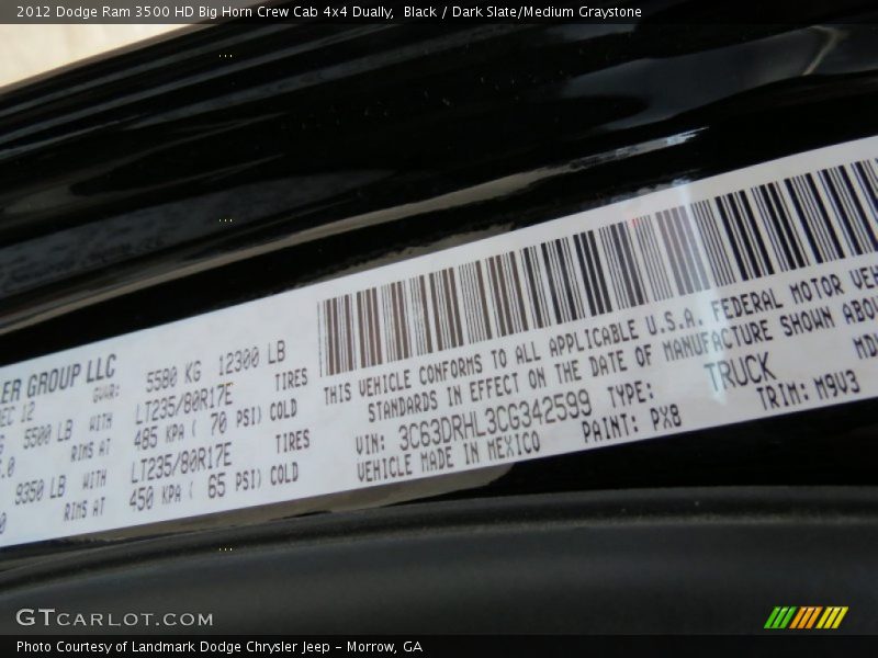 Black / Dark Slate/Medium Graystone 2012 Dodge Ram 3500 HD Big Horn Crew Cab 4x4 Dually