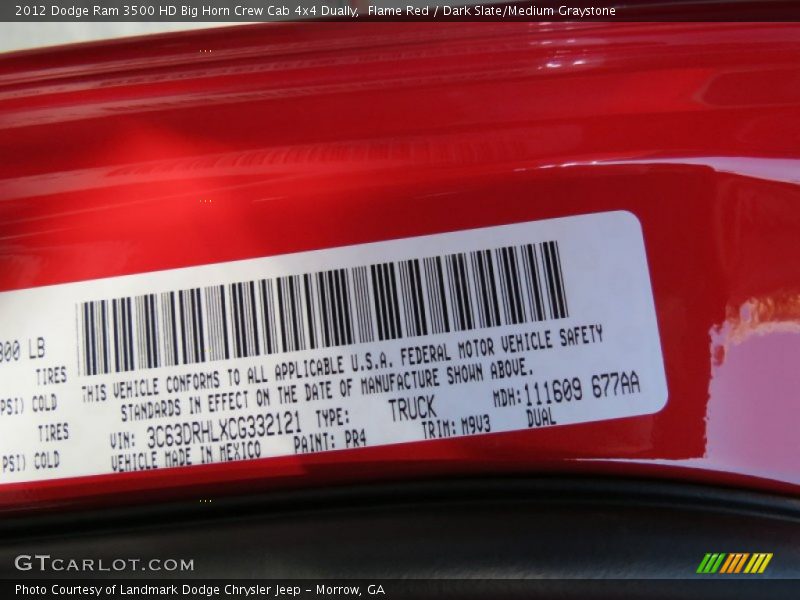 Flame Red / Dark Slate/Medium Graystone 2012 Dodge Ram 3500 HD Big Horn Crew Cab 4x4 Dually