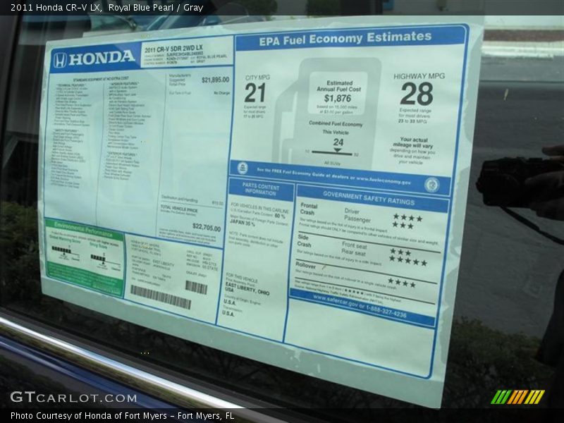 Royal Blue Pearl / Gray 2011 Honda CR-V LX