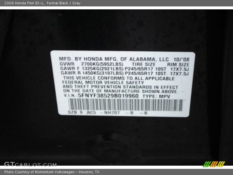 Formal Black / Gray 2009 Honda Pilot EX-L