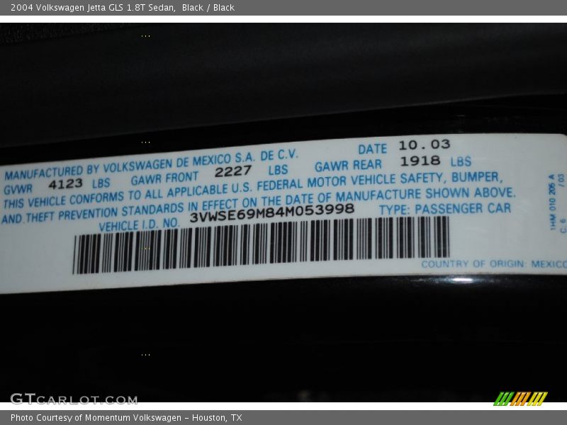 Black / Black 2004 Volkswagen Jetta GLS 1.8T Sedan