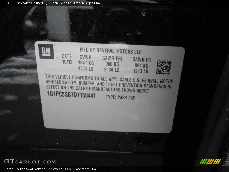 Black Granite Metallic / Jet Black 2013 Chevrolet Cruze LT