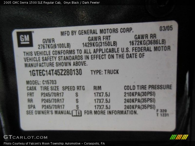 Onyx Black / Dark Pewter 2005 GMC Sierra 1500 SLE Regular Cab