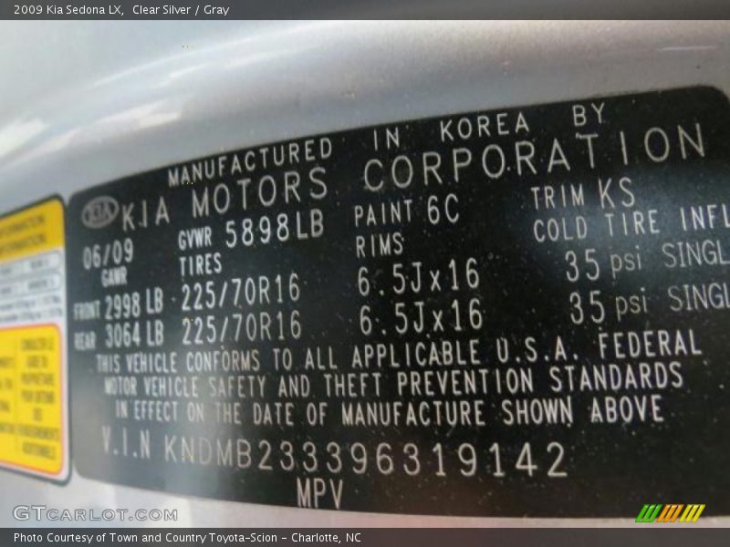 Clear Silver / Gray 2009 Kia Sedona LX