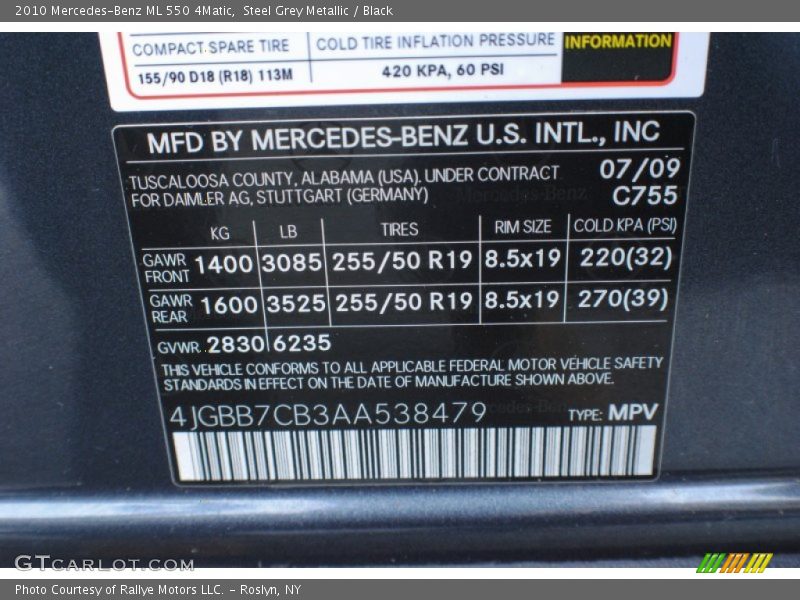 Steel Grey Metallic / Black 2010 Mercedes-Benz ML 550 4Matic