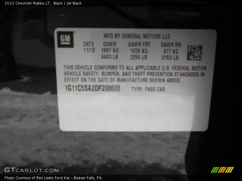 Black / Jet Black 2013 Chevrolet Malibu LT