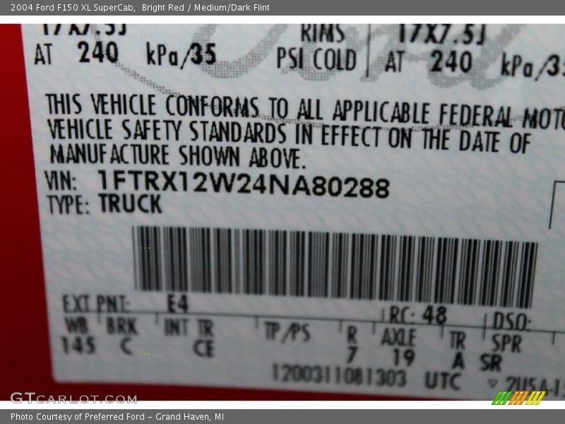 Bright Red / Medium/Dark Flint 2004 Ford F150 XL SuperCab