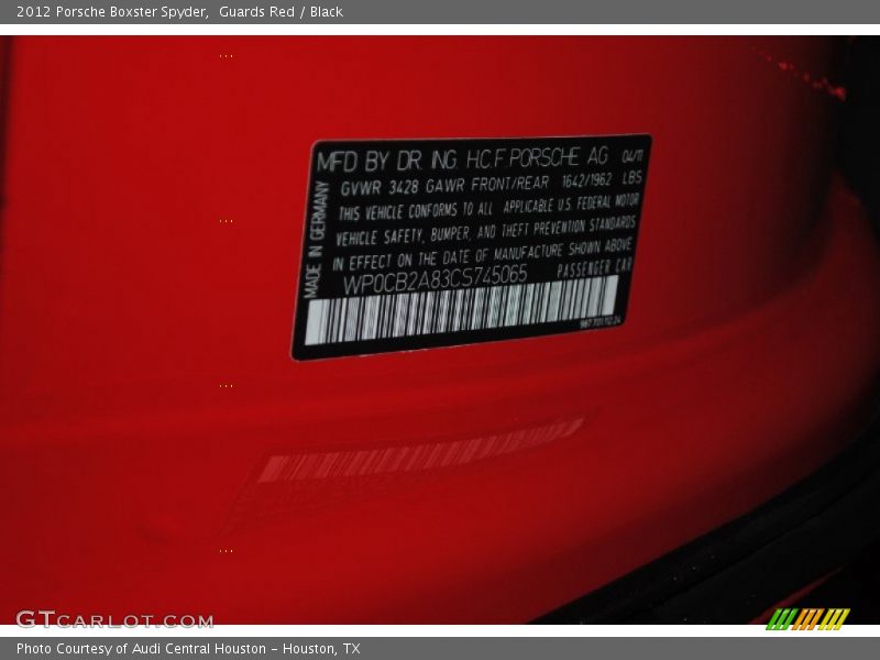 Guards Red / Black 2012 Porsche Boxster Spyder