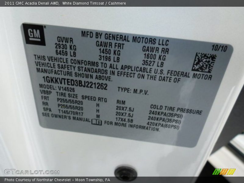 White Diamond Tintcoat / Cashmere 2011 GMC Acadia Denali AWD