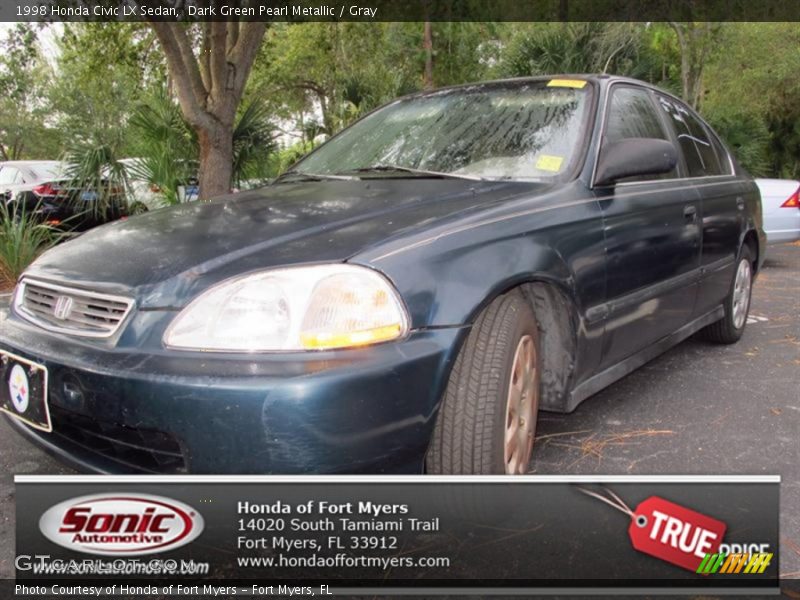 Dark Green Pearl Metallic / Gray 1998 Honda Civic LX Sedan