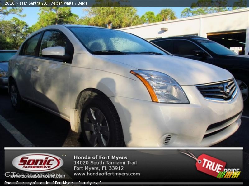 Aspen White / Beige 2010 Nissan Sentra 2.0