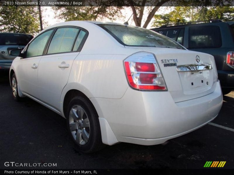 Aspen White / Beige 2010 Nissan Sentra 2.0