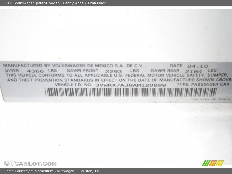 Candy White / Titan Black 2010 Volkswagen Jetta SE Sedan