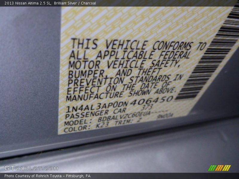 2013 Altima 2.5 SL Brilliant Silver Color Code K23